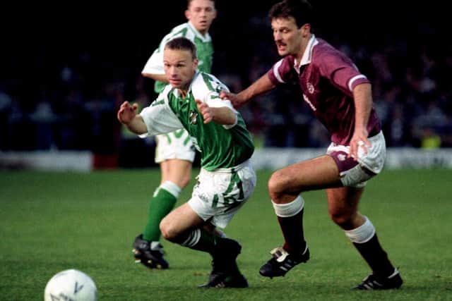 Setting off on another dribble, this time against Hearts