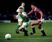 Setting off on another dribble, this time against Hearts