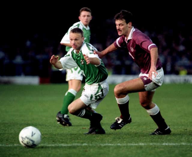 Setting off on another dribble, this time against Hearts