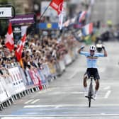 Belgium’s Lotte Kopecky celebrates winning the women’s elite road race during Cycling World Championships in Glasgow (Picture: Will Matthews/PA)