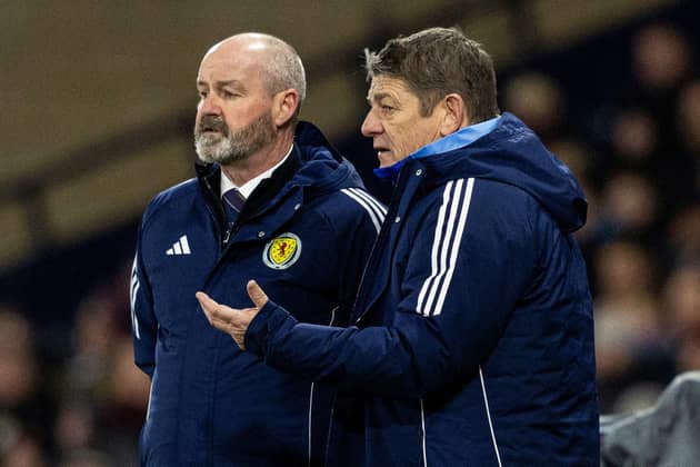Scotland assistant John Carver (right) with head coach Steve Clarke. (Photo by Craig Foy / SNS Group)