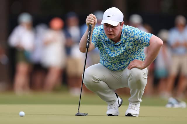 Bob MacIntyre lines up a putt on the first green during the first round of the 124th US Open at Pinehurst Resort in North Carolina. Picture: Andrew Redington/Getty Images.