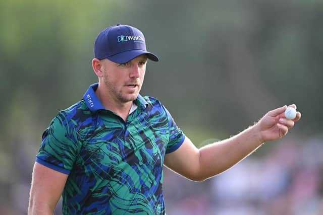 Matt Wallace acknowledges the crowd on the 18th green during the third round of the DP World Tour Championship on the Earth Course at Jumeirah Golf Estates in Dubai. Picture: Ross Kinnaird/Getty Images.