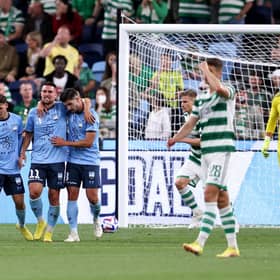 Robert Mak of Sydney celebrates scoring in the 2-1 win over Celtic at the Allianz Stadium. (Photo by Brendon Thorne/Getty Images)
