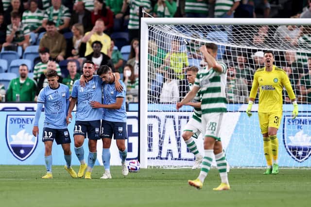 Robert Mak of Sydney celebrates scoring in the 2-1 win over Celtic at the Allianz Stadium. (Photo by Brendon Thorne/Getty Images)