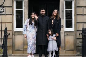 Humza Yousaf, with his wife Nadia El-Nakla, daughter Amal, three, and step-daughter Maya (left) arriving at Bute House, Edinburgh in 2023.