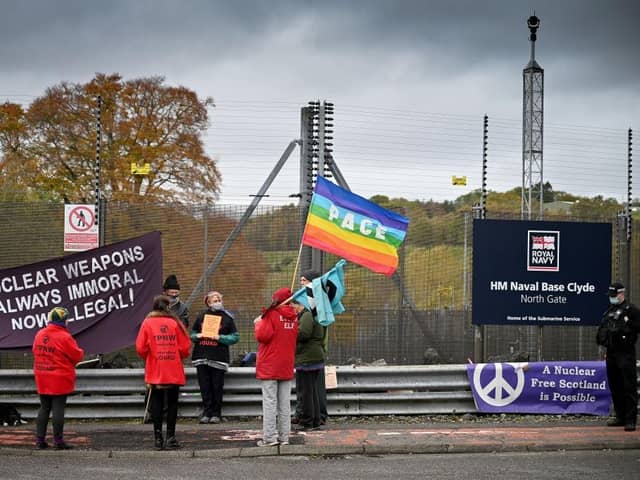 Anti-nuclear campaigners at Faslane on the Clyde in 2020 (Picture: Jeff J Mitchell/Getty Images)