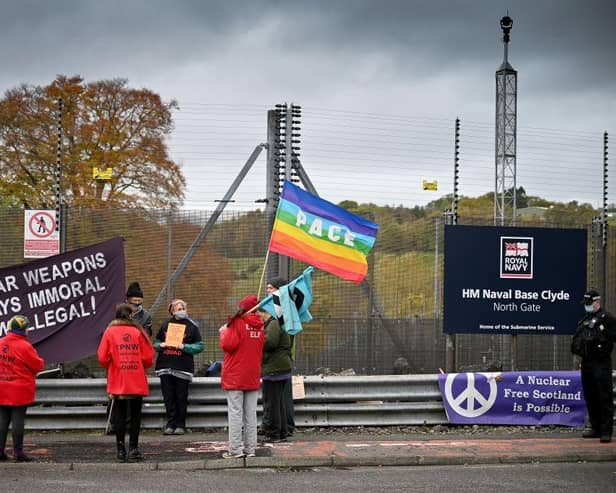 Anti-nuclear campaigners at Faslane on the Clyde in 2020 (Picture: Jeff J Mitchell/Getty Images)