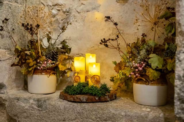 Seasonal decorations using dried flowers, fruit and foliage from Castle Fraser's grounds have been used to decorate different rooms