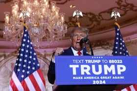 PALM BEACH, FLORIDA - NOVEMBER 15: Former U.S. President Donald Trump speaks during an event at his Mar-a-Lago home on November 15, 2022 in Palm Beach, Florida. Trump announced that he was seeking another term in office and officially launched his 2024 presidential campaign.  (Photo by Joe Raedle/Getty Images)