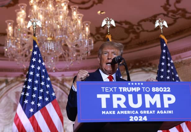 PALM BEACH, FLORIDA - NOVEMBER 15: Former U.S. President Donald Trump speaks during an event at his Mar-a-Lago home on November 15, 2022 in Palm Beach, Florida. Trump announced that he was seeking another term in office and officially launched his 2024 presidential campaign. (Photo by Joe Raedle/Getty Images)