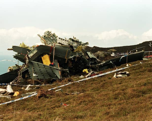 The wreckage of the Chinook Helicopter which crashed on the Mull of Kintyre killing all 29 on board