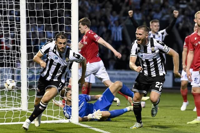 More coefficent joy as St Mirren's Alex Iacovitti celebrates after scoring to make it 4-1 during a Conference League 2nd Qualifying Round Second Leg match against Valur. (Photo by Rob Casey / SNS Group)