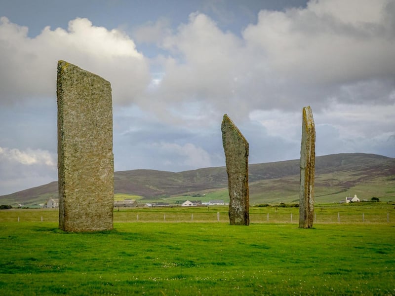 Situated less than a mile southeast of the Ring of Brodgar, Stenness is thought to be the oldest henge site in the UK. Pottery discovered on the site links it to the ancient settlement at Skara Brae. Historic Environment Scotland reports: “The Stones of Stenness may be the earliest henge monument in the British Isles, built about 5,400 years ago.”