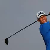 Calum Hill tees off on the fifth hole during day one of the Abu Dhabi HSBC Championship at Yas Links. Picture: Andrew Redington/Getty Images.