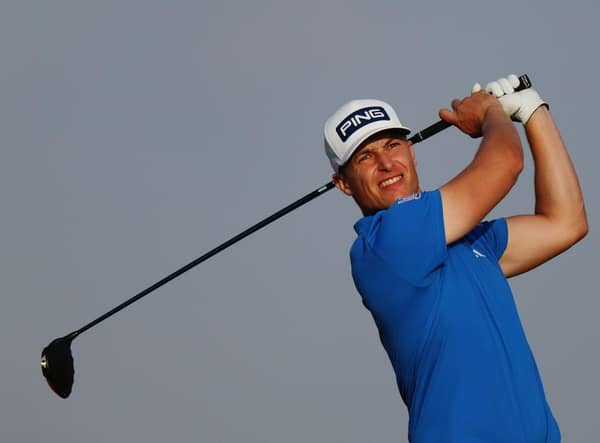 Calum Hill tees off on the fifth hole during day one of the Abu Dhabi HSBC Championship at Yas Links. Picture: Andrew Redington/Getty Images.