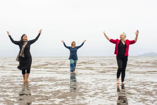 Nerea Bello, Julia Taudevin and Mairi Morrison performed in the Fringe show Move on Silverknowes beach.