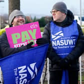 Members of the EIS and NASUWT unions, join the picket line at Craigmount High School in Edinburgh. Secondary schools around Scotland are shut as members of the EIS and SSTA unions take strike action in a dispute over pay. Picture date: Wednesday January 11, 2023.