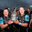 Chris Fusaro, left, and Pete Horne celebrate Glasgow Warriors' win over Munster in the 2015 Pro12 final. The pair had come through the ranks together at Bell Baxter High School.