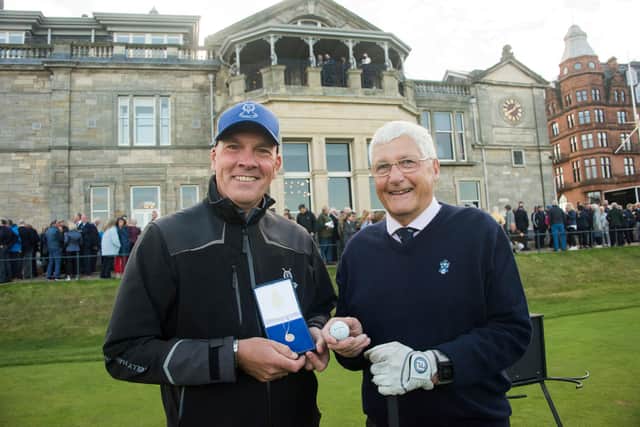 Peter Forster and caddie Ed Rankine, who retrieved his ball. Picture: Alan Richardson Pix-AR.co.uk