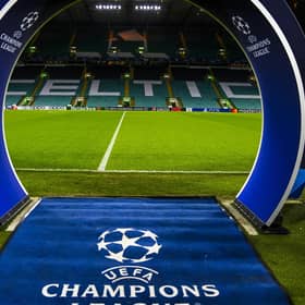 Champions League branding at Celtic Park prior to a group stage match against Feyenoord in December. (Photo by Rob Casey / SNS Group)