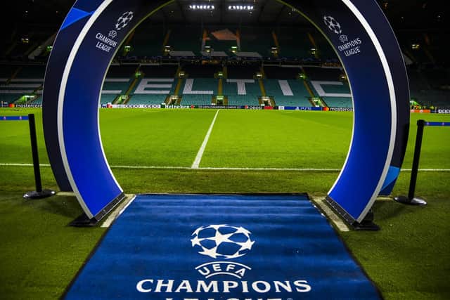 Champions League branding at Celtic Park prior to a group stage match against Feyenoord in December. (Photo by Rob Casey / SNS Group)