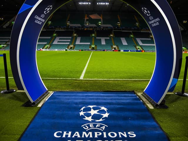 Champions League branding at Celtic Park prior to a group stage match against Feyenoord in December. (Photo by Rob Casey / SNS Group)