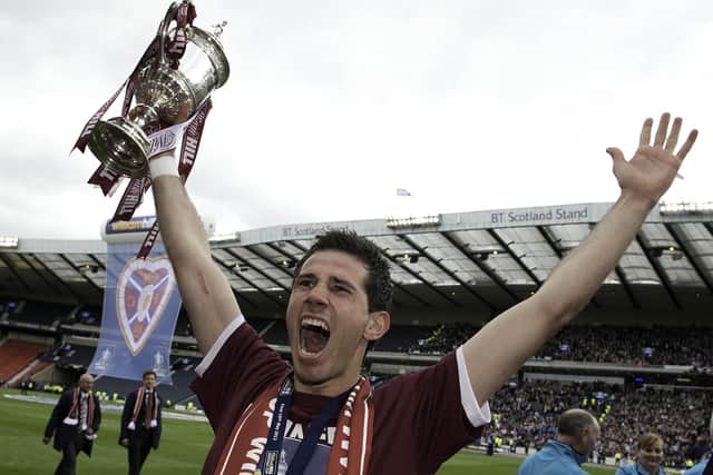 Ryan McGowan celebrates the 2012 Scottish Cup triumph after Hearts' 5-1 thrashing of Hibernian