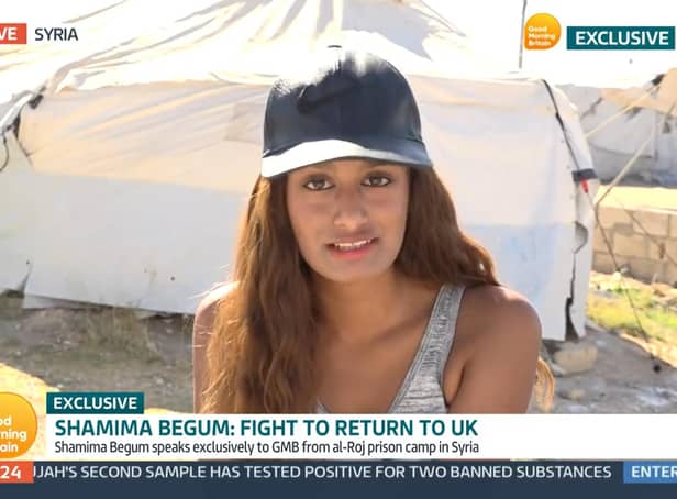 A screen grab taken from ITV of Shamima Begum speaking to Good Morning Britain from the al-Roj prison camp in Syria. Picture: ITV