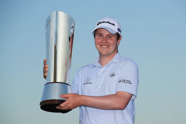 Bob MacIntyre poses with the trophy after winning the Aphrodite Hills Cyprus Showdown at Aphrodite Hills in Paphos. Picture: Andrew Redington/Getty Images