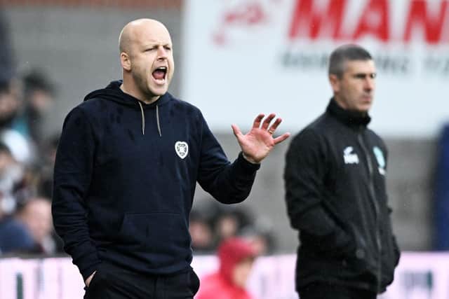 Hearts manager Steven Naismith and his Hibs counterpart during the first derby match of the season, at Tynecastle in October. Photo by Paul Devlin / SNS Group
