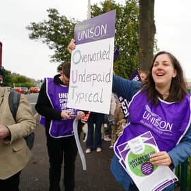 School support workers, who are members of Unison, on the picket line at Portobello High School in Edinburgh. Photo: Jane Barlow/PA Wire