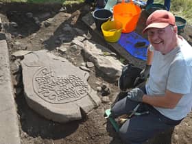 A Pictish cross thought to be up to 1,500 years old has been found at Old Kilmadock Kirkyard near Doune, in Perthshire. Picture: Mike Day/Saltire News and Sport