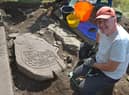 A Pictish cross thought to be up to 1,500 years old has been found at Old Kilmadock Kirkyard near Doune, in Perthshire. Picture: Mike Day/Saltire News and Sport