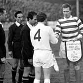 Leeds captain, Billy Bremner, shakes hands with his Celtic counterpart Billy McNeill prior to the 1970 European Cup semi-final.