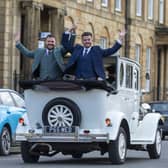 Grooms dressed by MacGregor and MacDuff at Kimpton Blythswood Square Hotel in Carrs Loch Lomond car.
