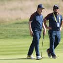 Bob MacIntyre chats to Team Europe vice captain Francesco Molinari on the final practice day for the 44th Ryder Cup at Marco Simone Golf Club in Rome. Picture: Richard Heathcote/Getty Images.