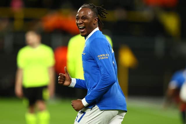 Joe Aribo forms one third of Rangers unorthodox attack in Germany this evening. (Photo by Martin Rose/Getty Images)