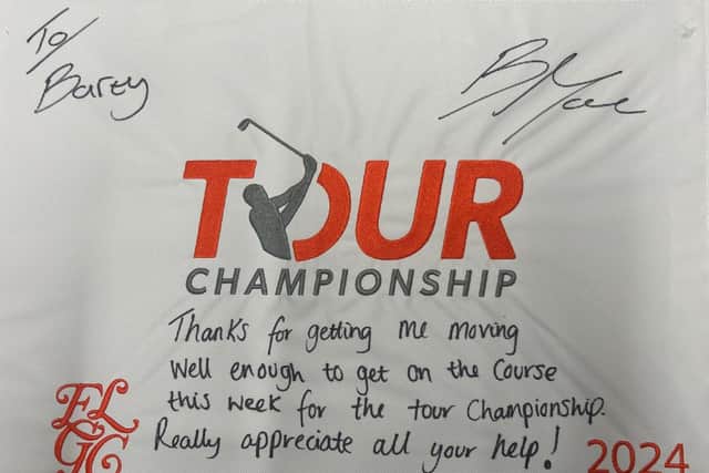 Stuart Barton was chuffed to get a signed flag from Bob MacIntyre after helping get him fit for the PGA Tour's season finale in Atlanta