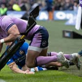 Scotland's Duhan Van Der Merwe scores the first try of the match during a Guinness Six Nations match between Scotland and Italy at BT Murrayfield, on March 18, 2023, in Edinburgh, Scotland.  (Photo by Craig Williamson / SNS Group)