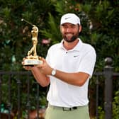Scottie Scheffler celebrates with the trophy after winning The Players Championship for the second year running at TPC Sawgrass. Picture: Kevin C. Cox/Getty Images.