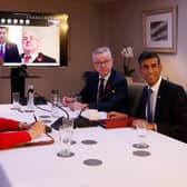 (L - R) First Minister Nicola Sturgeon, Chancellor of the Exchequer Jeremy Hunt (on screen), First Minister of Wales Mark Drakeford (on screen), Cabinet minister Michael Gove and Prime Minister Rishi Sunak pose for a photograph in Blackpool. Picture: Cameron Smith - Pool/Getty Images