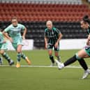 Amy Gallagher tucks away her penalty against former side Hibs (Photo by Craig Williamson / SNS Group)