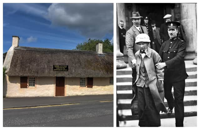Frances Parker being led away from Ayr Sherrif Court after being charged with attempting to blow up Burns Cottage in Alloway in 1914. PIC: Creative Commons.