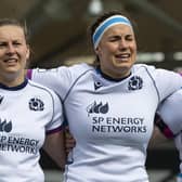 Scotland captain Rachel Malcolm, centre, flanked by Sarah Law and Leah Bartlett. (Photo by Ross MacDonald / SNS Group)
