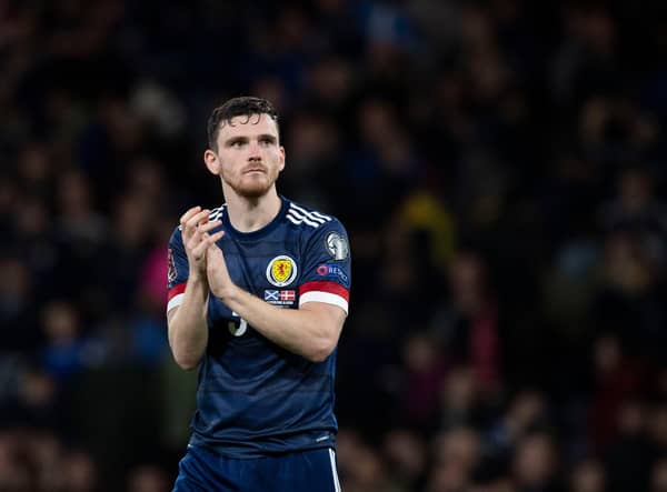 Scotland captain Andy Robertson has Covid-19 meaning the Liverpool left-back is likely to miss the friendly against Poland on Thursday. (Photo by Craig Foy / SNS Group)