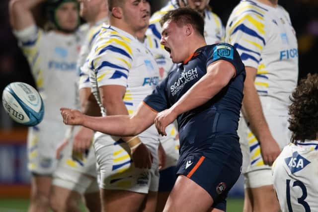 Edinburgh substitute Paddy Harrison celebrates his match-winning try. (Photo by Mark Scates / SNS Group)