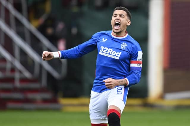 Rangers captain James Tavernier celebrates his free-kick equaliser in the 4-2 win over Motherwell. (Photo by Rob Casey / SNS Group)