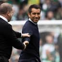 Celtic manager Ange Postecoglou and Rangers counterpart Giovanni van Bronckhorst after the 1-1 draw at Parkhead on May 1.  (Photo by Craig Williamson / SNS Group)