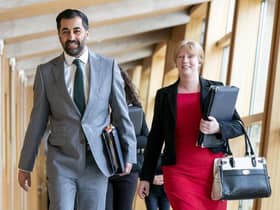 First Minister Humza Yousaf and Deputy First Minister Shona Robison (right) arrive for First Minister's Questions (FMQs) in the main chamber of the Scottish Parliament in Edinburgh